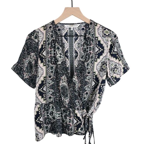 Cupcakes & Cashmere Paisley Wrap Blouse S Boho Ruffle Sleeve Top - Picture 3 of 4